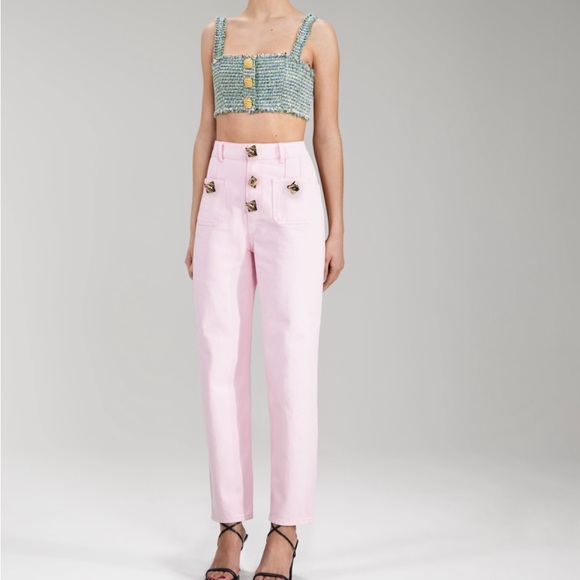 Self Portrait Gold-Toned Hardware Regular-Fit Mid-Rise Straight-Leg Jeans - Picture 1 of 7
